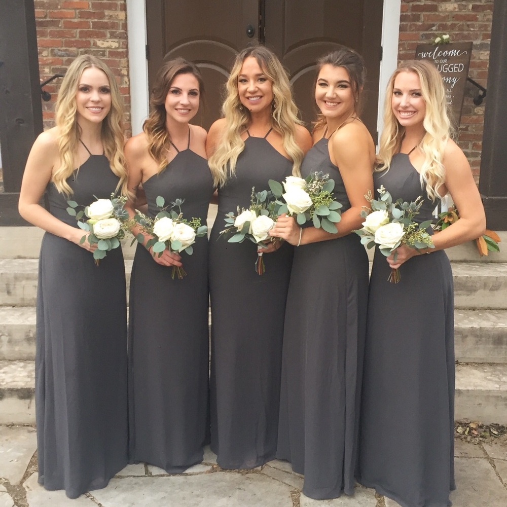 Bill Levkoff Charcoal bridesmaid dress